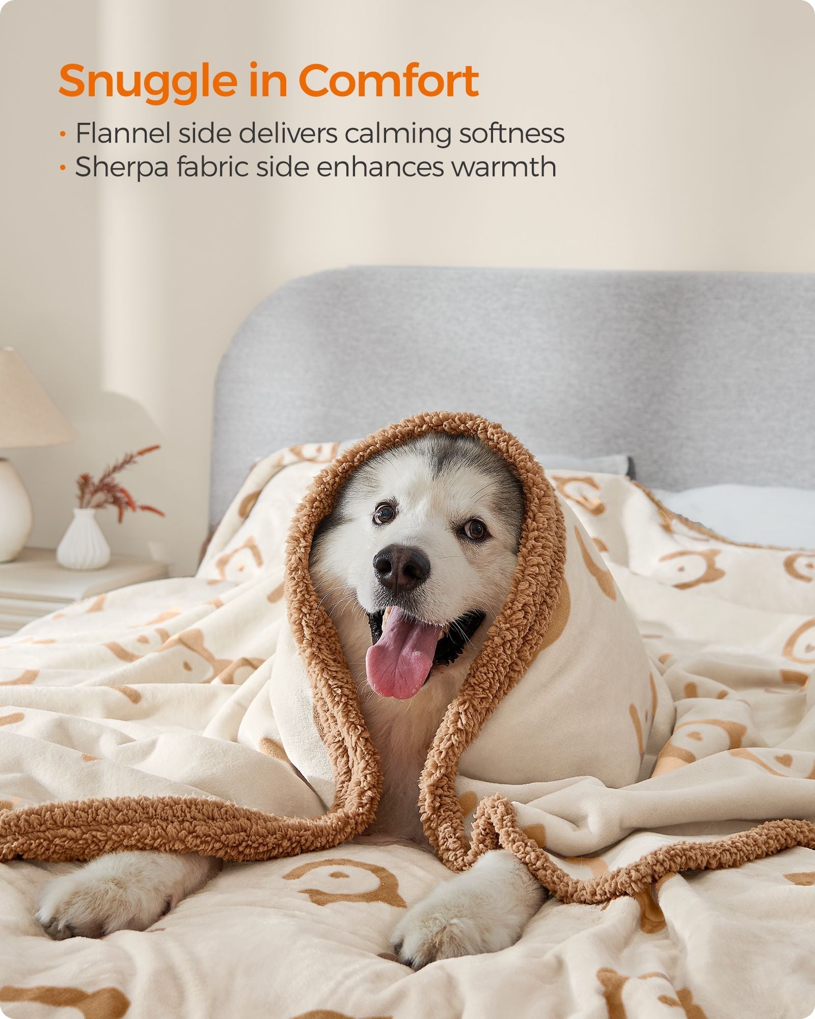 Dog Blanket – Sherpa Fleece – Beige – Waterproof and Reversible