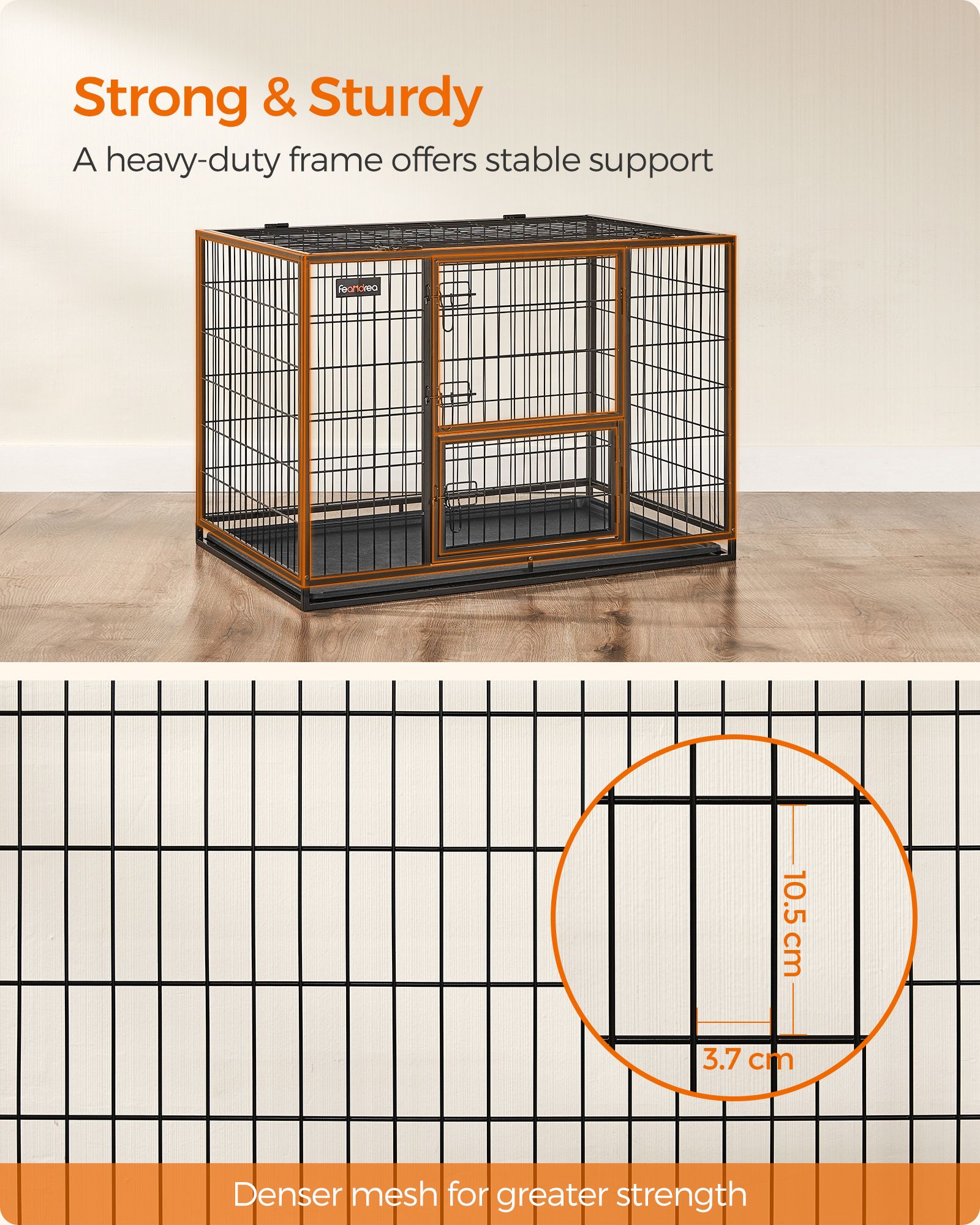 Heavy-Duty Dog Crate – Metal – Black – XL with Removable Doors and Easy Cleaning