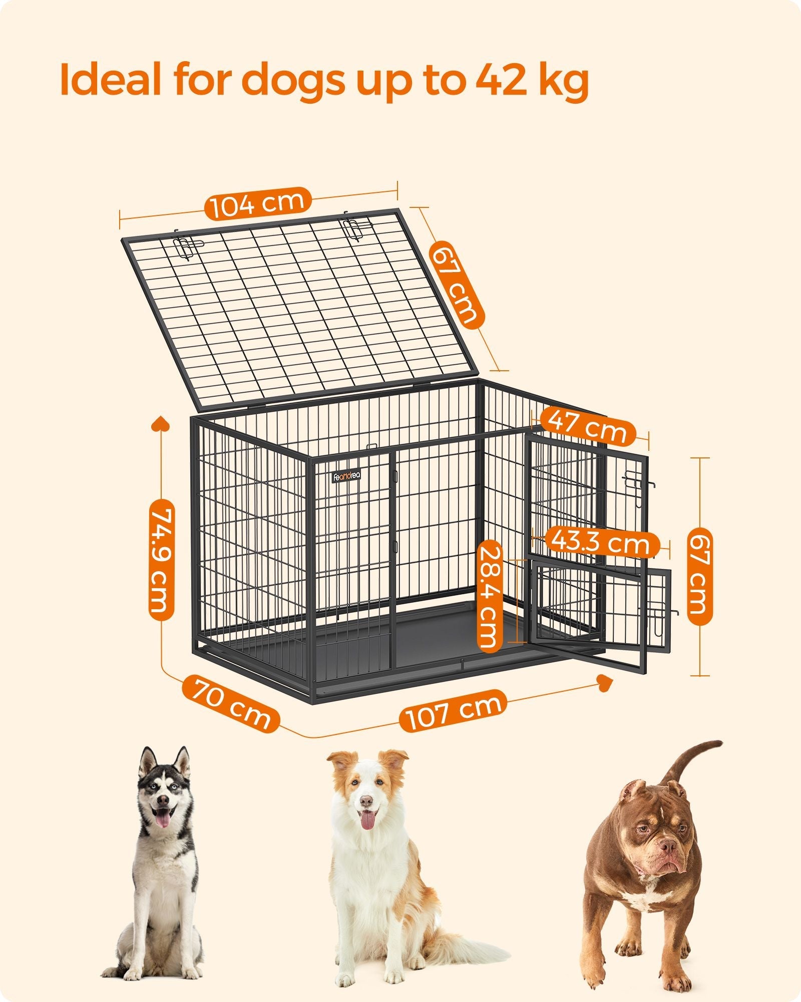 Heavy-Duty Dog Crate – Metal – Black – XL with Removable Doors and Easy Cleaning