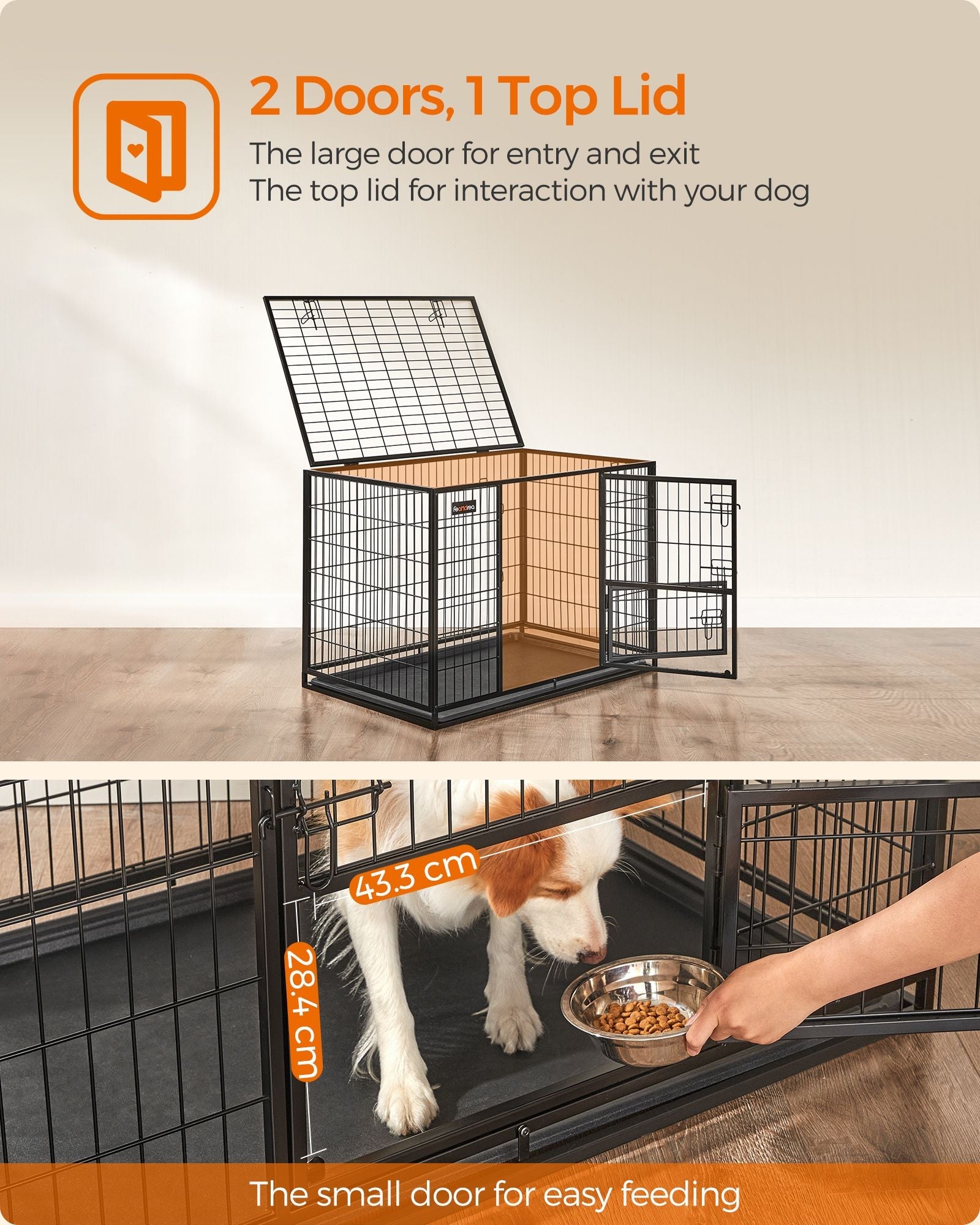 Heavy-Duty Dog Crate – Metal – Black – XL with Removable Doors and Easy Cleaning