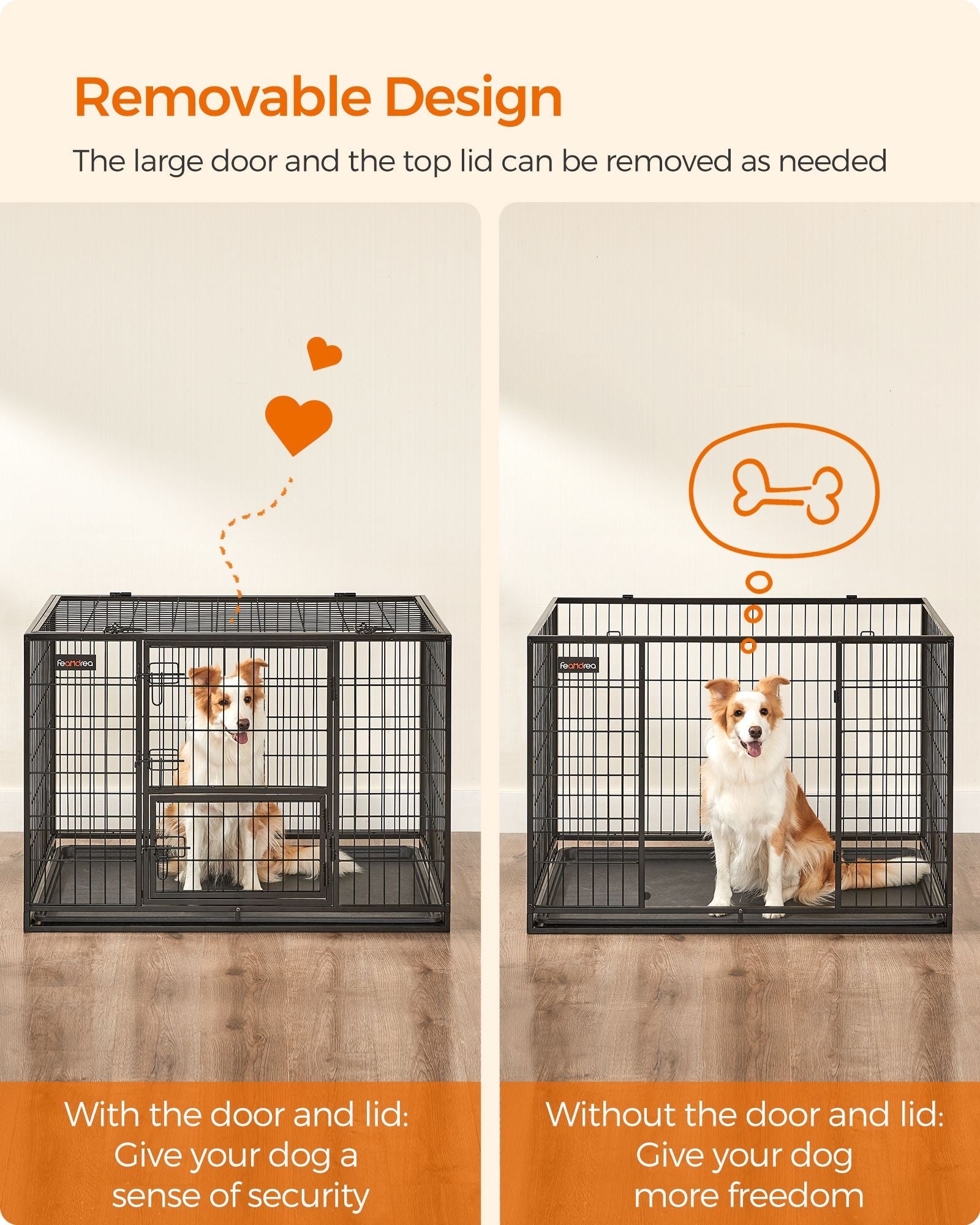 Heavy-Duty Dog Crate – Metal – Black – XL with Removable Doors and Easy Cleaning