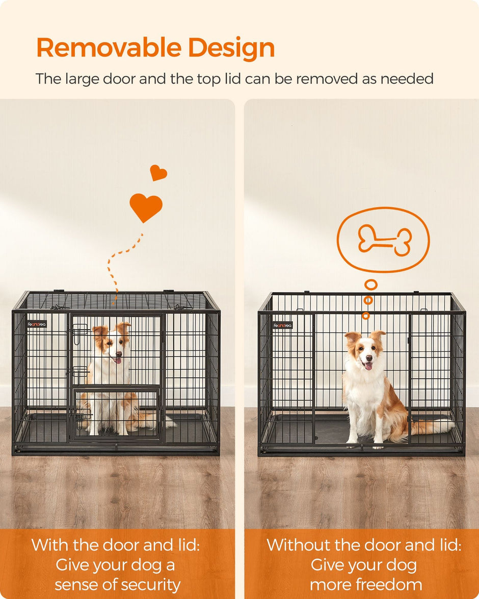 Heavy-Duty Dog Crate – Metal – Black – XL with Removable Doors and Easy Cleaning
