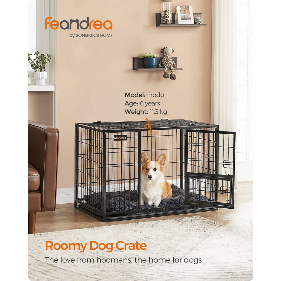 Heavy-Duty Dog Crate – Metal – Black – Double Removable Door, Easy Cleaning, Suitable for Small and Medium Dogs