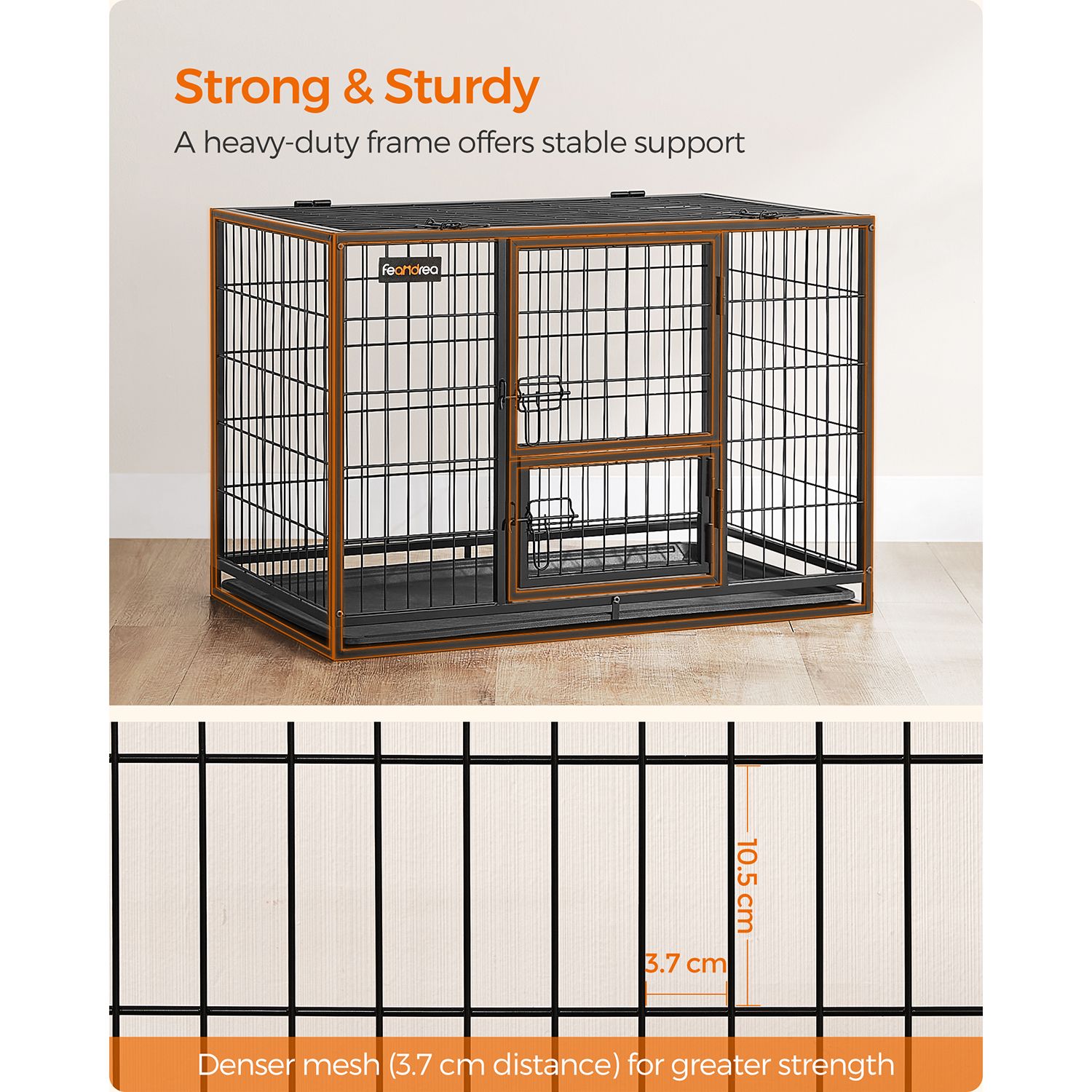 Heavy-Duty Dog Crate – Metal – Black – Double Removable Door, Easy Cleaning, Suitable for Small and Medium Dogs