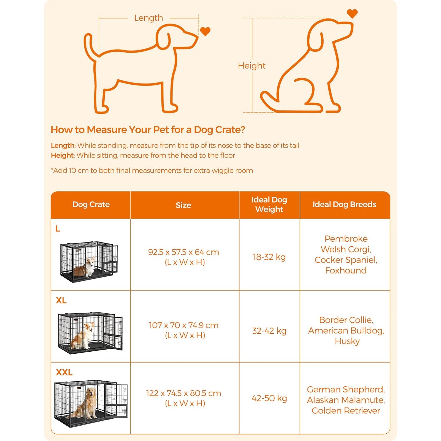 Heavy-Duty Dog Crate – Metal – Black – Double Removable Door, Easy Cleaning, Suitable for Small and Medium Dogs