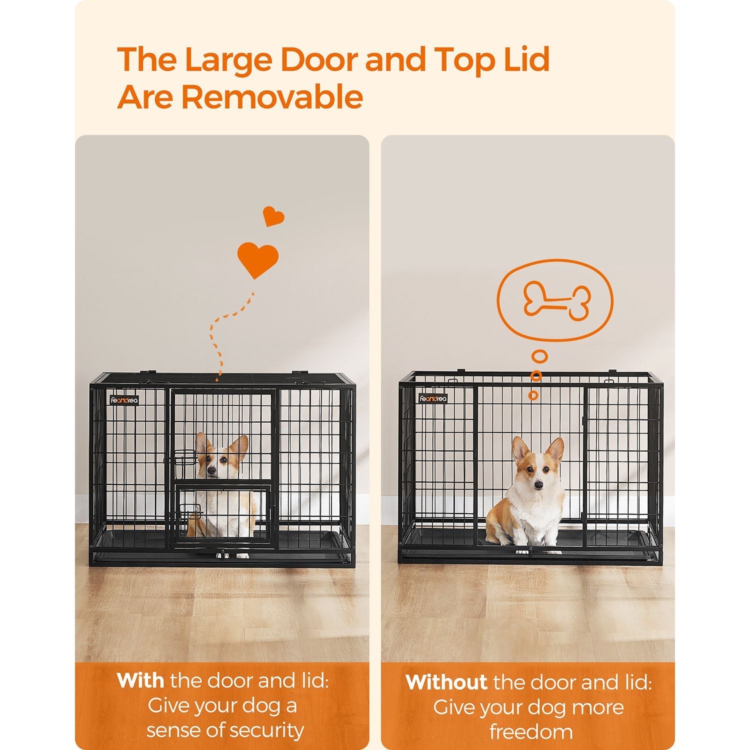 Heavy-Duty Dog Crate – Metal – Black – Double Removable Door, Easy Cleaning, Suitable for Small and Medium Dogs