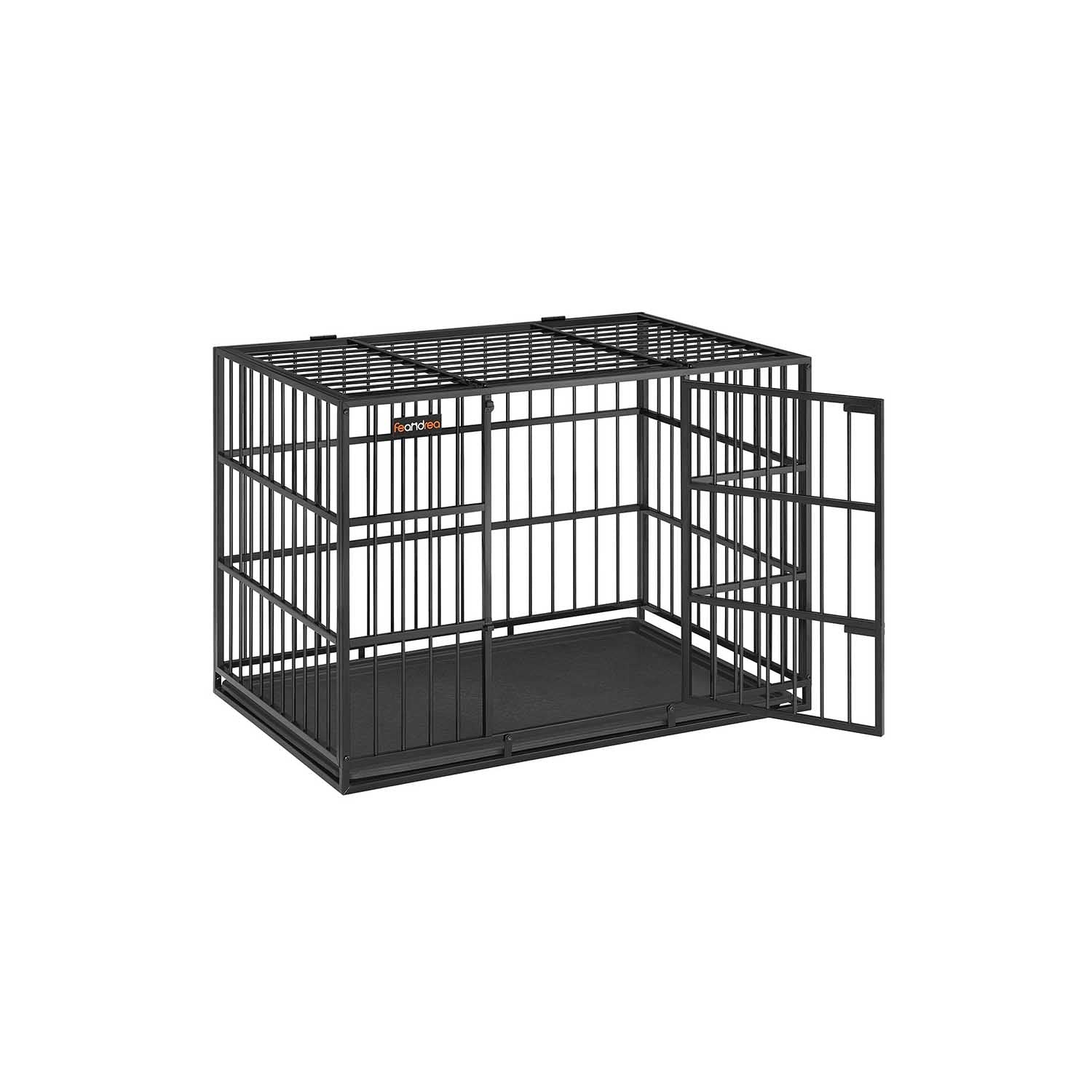 Heavy-Duty Dog Crate – Metal – Ink Black – Removable Top Door and Tray, Double Doors, Easy Cleaning