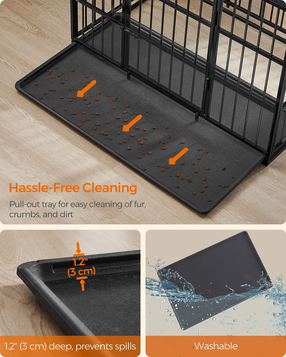 Heavy-Duty Dog Crate – Metal – Ink Black – Removable Top Door and Tray, Double Doors, Easy Cleaning