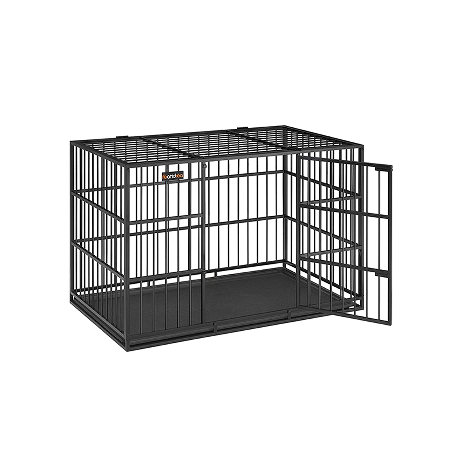 Heavy-Duty Dog Crate – Steel – Ink Black – Removable Top Door and Tray, Double Doors, Easy Cleaning