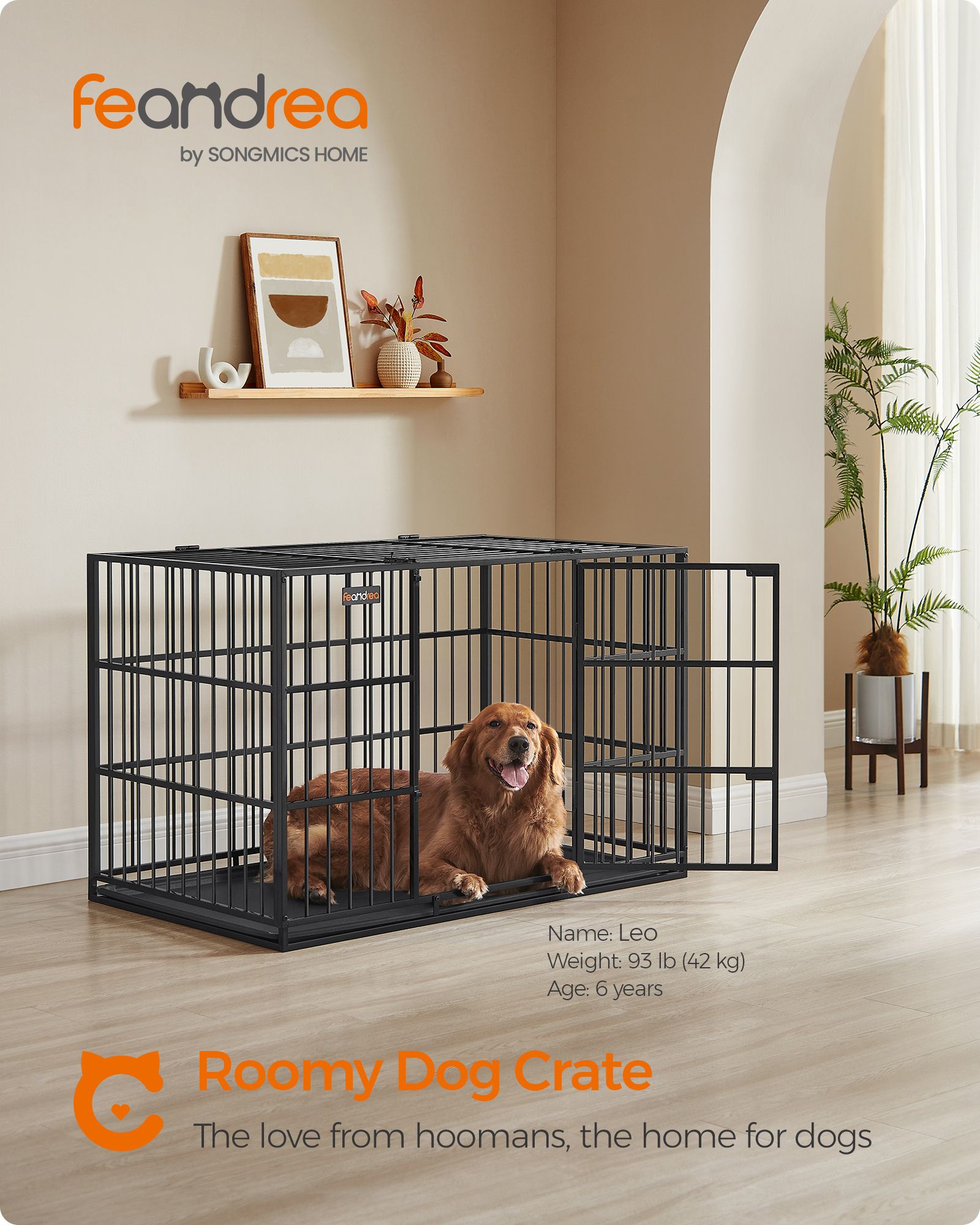 Heavy-Duty Dog Crate – Steel – Ink Black – Removable Top Door and Tray, Double Doors, Easy Cleaning