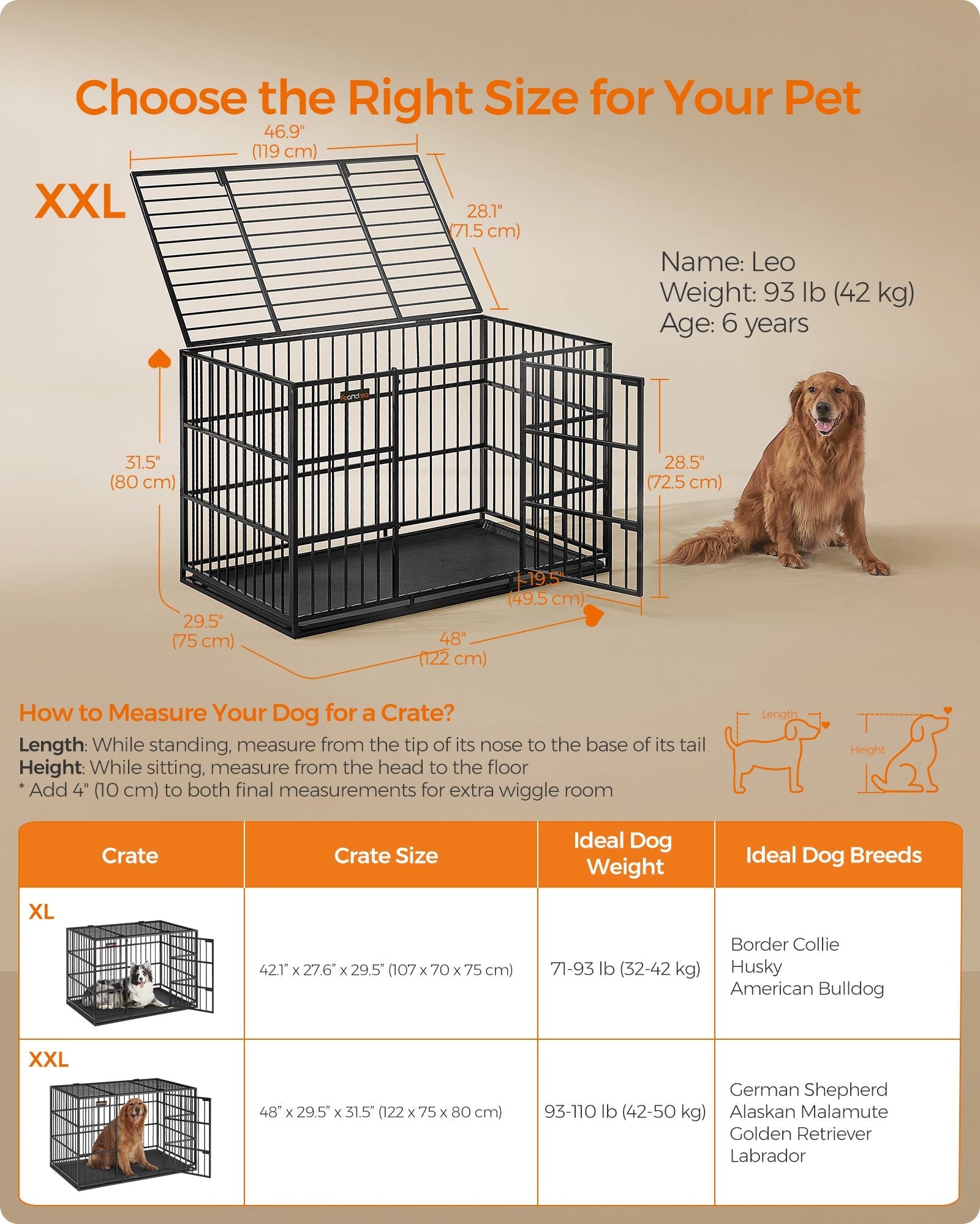 Heavy-Duty Dog Crate – Steel – Ink Black – Removable Top Door and Tray, Double Doors, Easy Cleaning