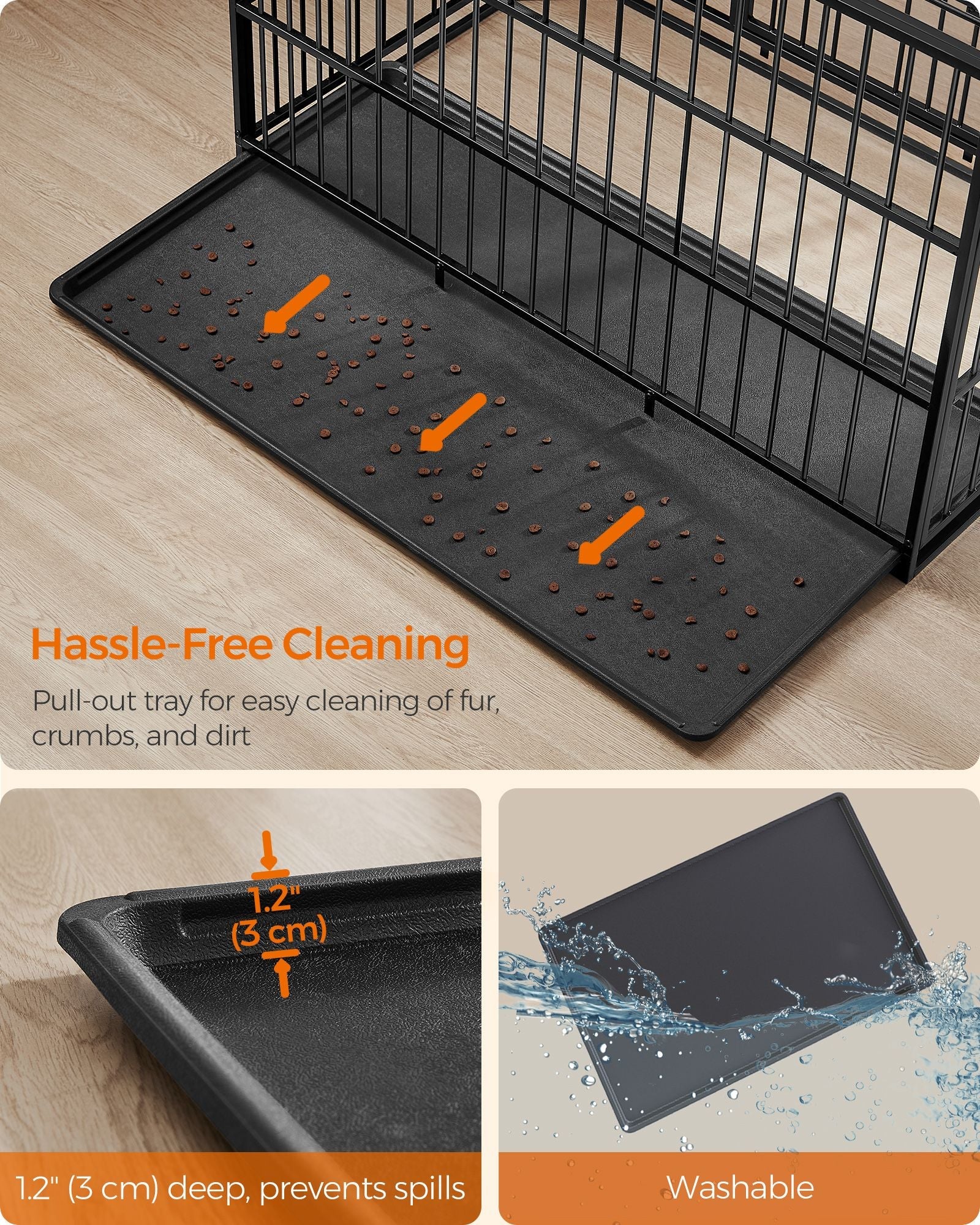 Heavy-Duty Dog Crate – Steel – Ink Black – Removable Top Door and Tray, Double Doors, Easy Cleaning