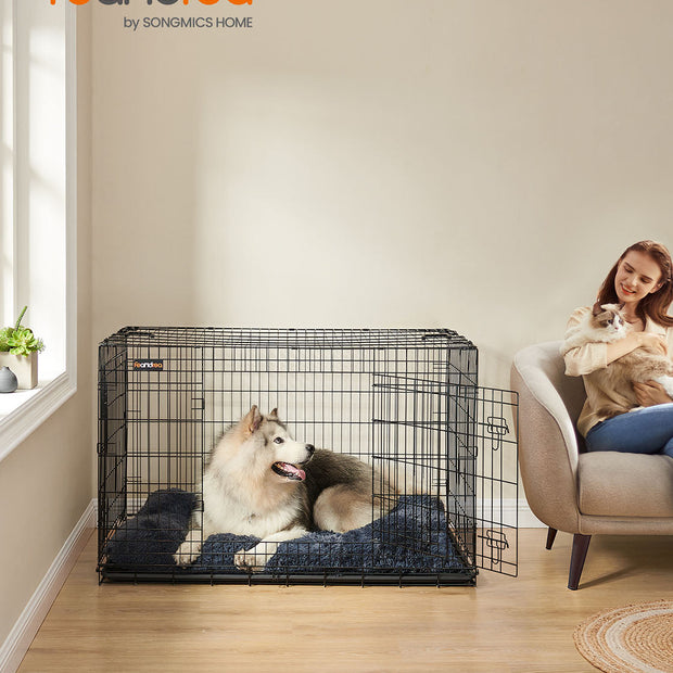 Dog Cage – Metal – Black – Folding Design with Two Doors and Removable Tray