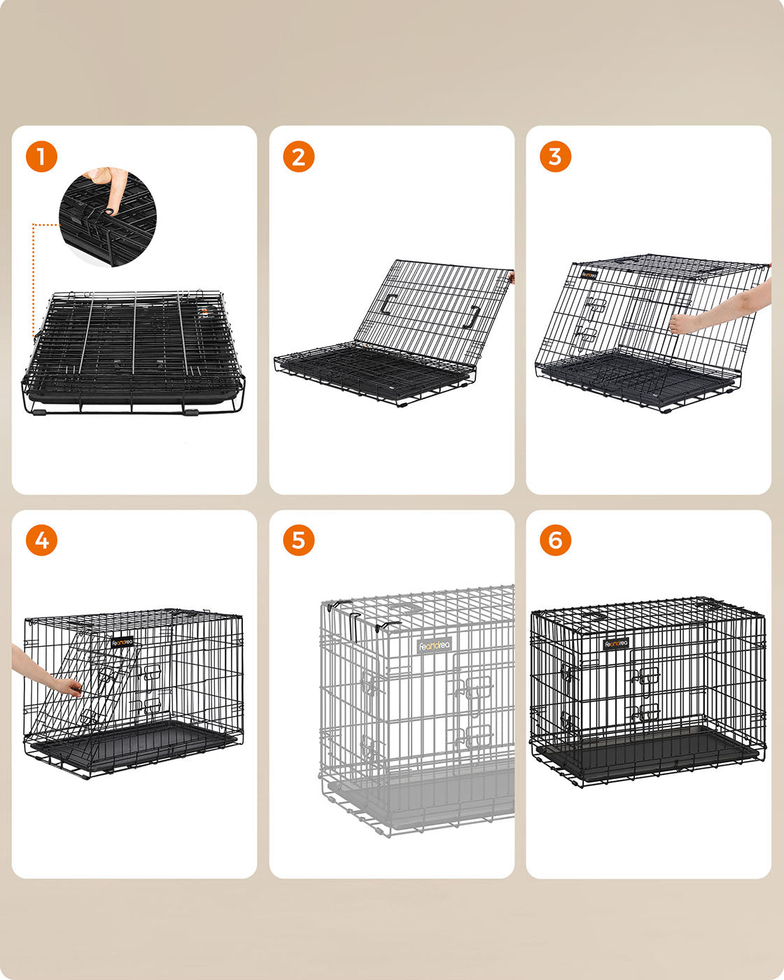Dog Cage – Metal – Black – Folding Design with Two Doors and Removable Tray