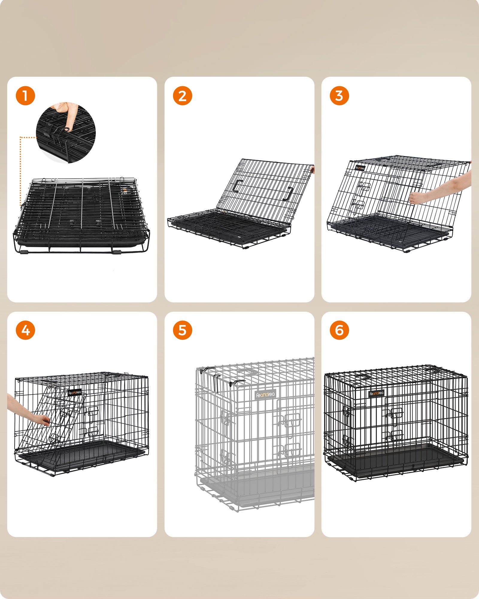 Foldable Dog Crate – Metal – Ink Black – 2 Doors with Tray, XXXL 106 x 77.5 x 70 cm