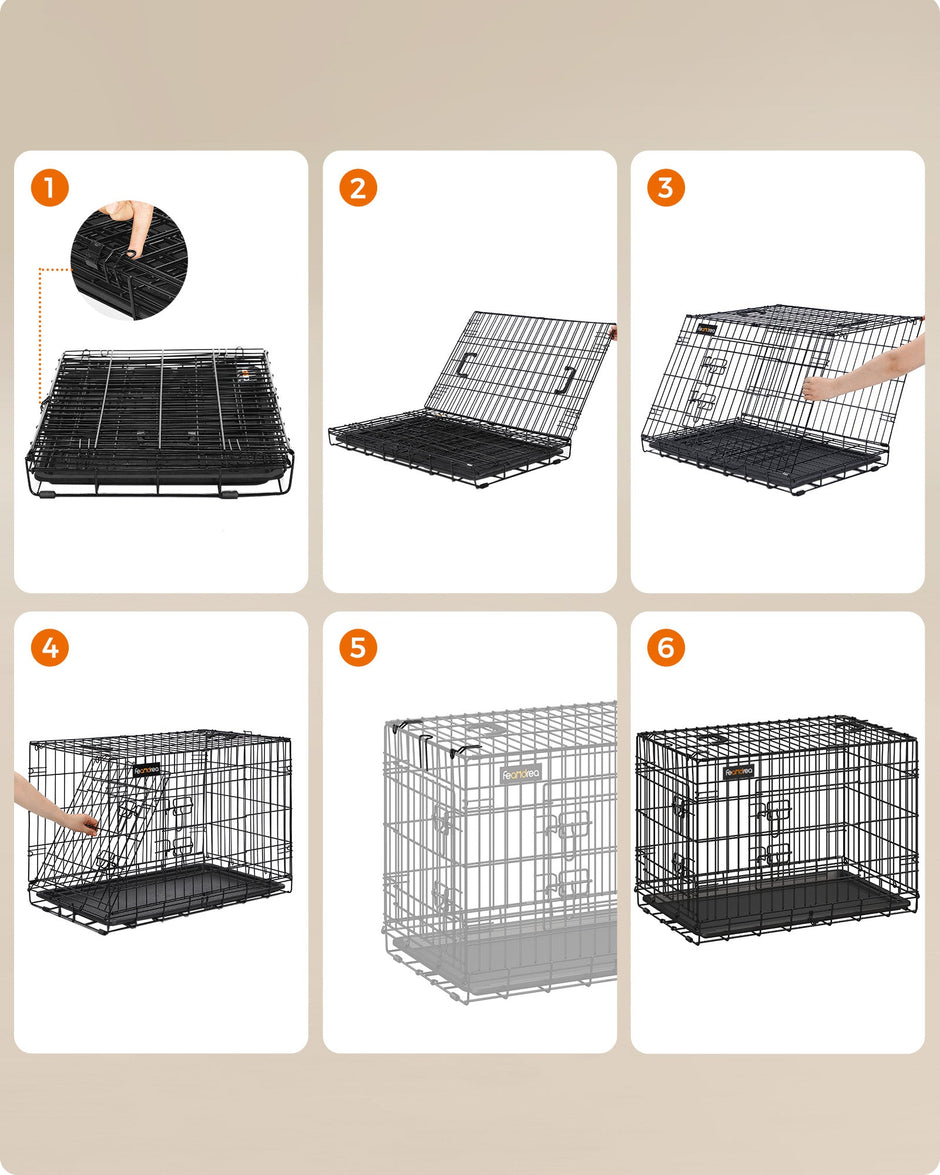 Foldable Dog Crate – Metal – Ink Black – 2 Doors with Tray, XXXL 106 x 77.5 x 70 cm