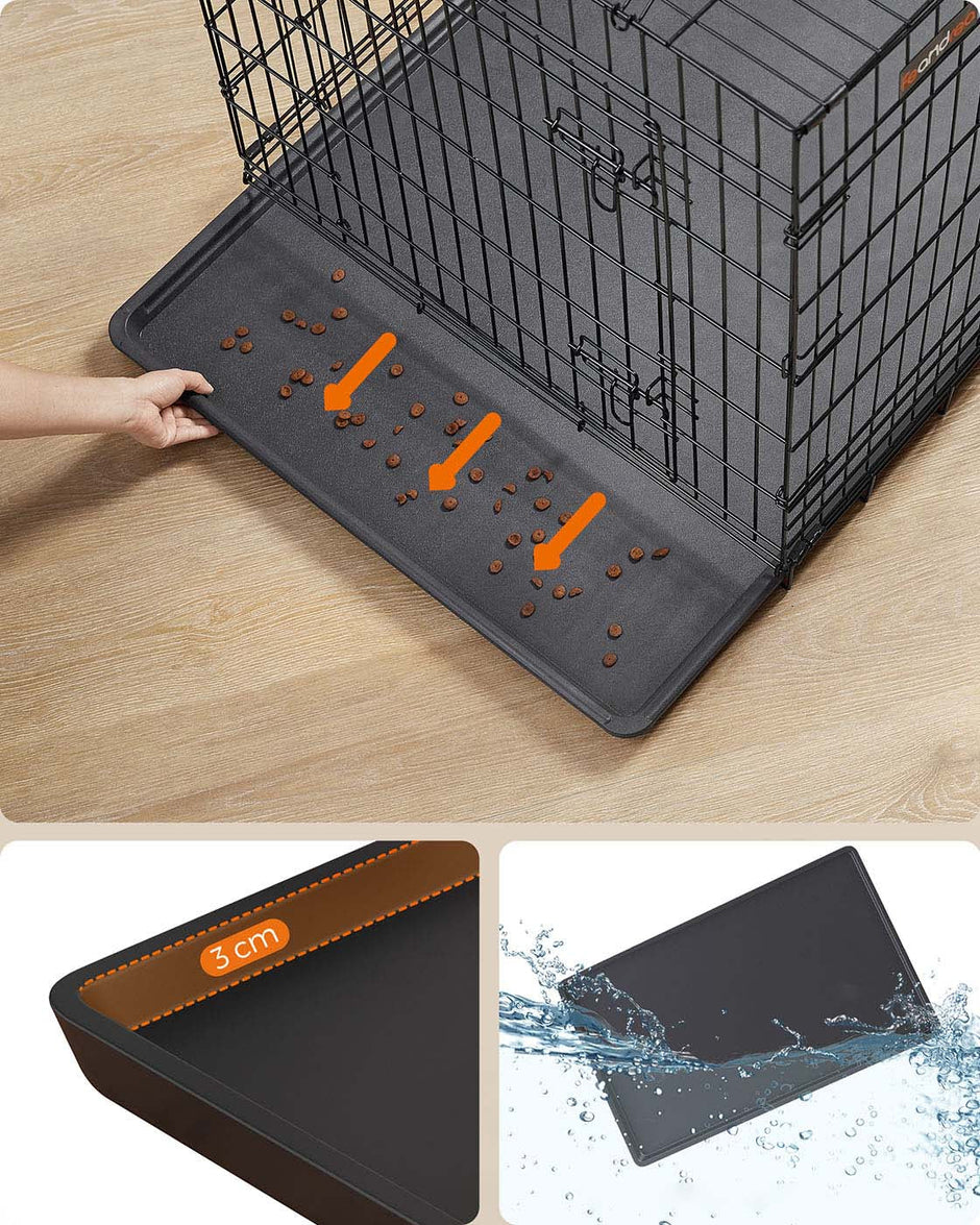Dog Cage – Metal – Black – Folding Design with Two Doors and Removable Tray