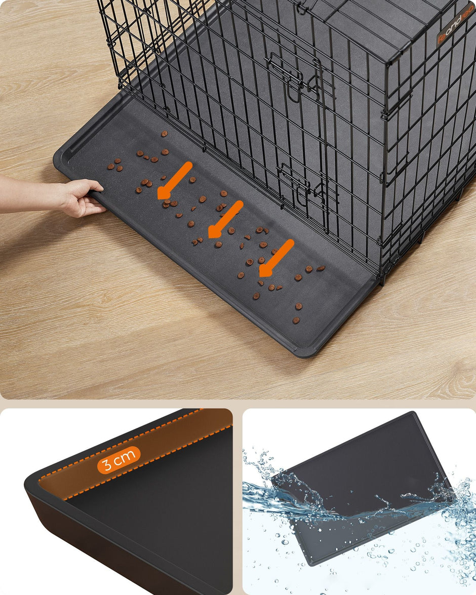 Foldable Dog Crate – Metal – Ink Black – 2 Doors with Tray, XXXL 106 x 77.5 x 70 cm