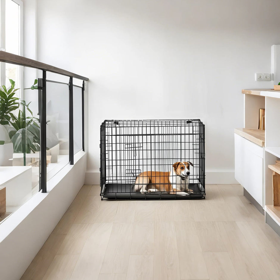 Metal Dog Crate – Metal – Black – Foldable with Removable Tray
