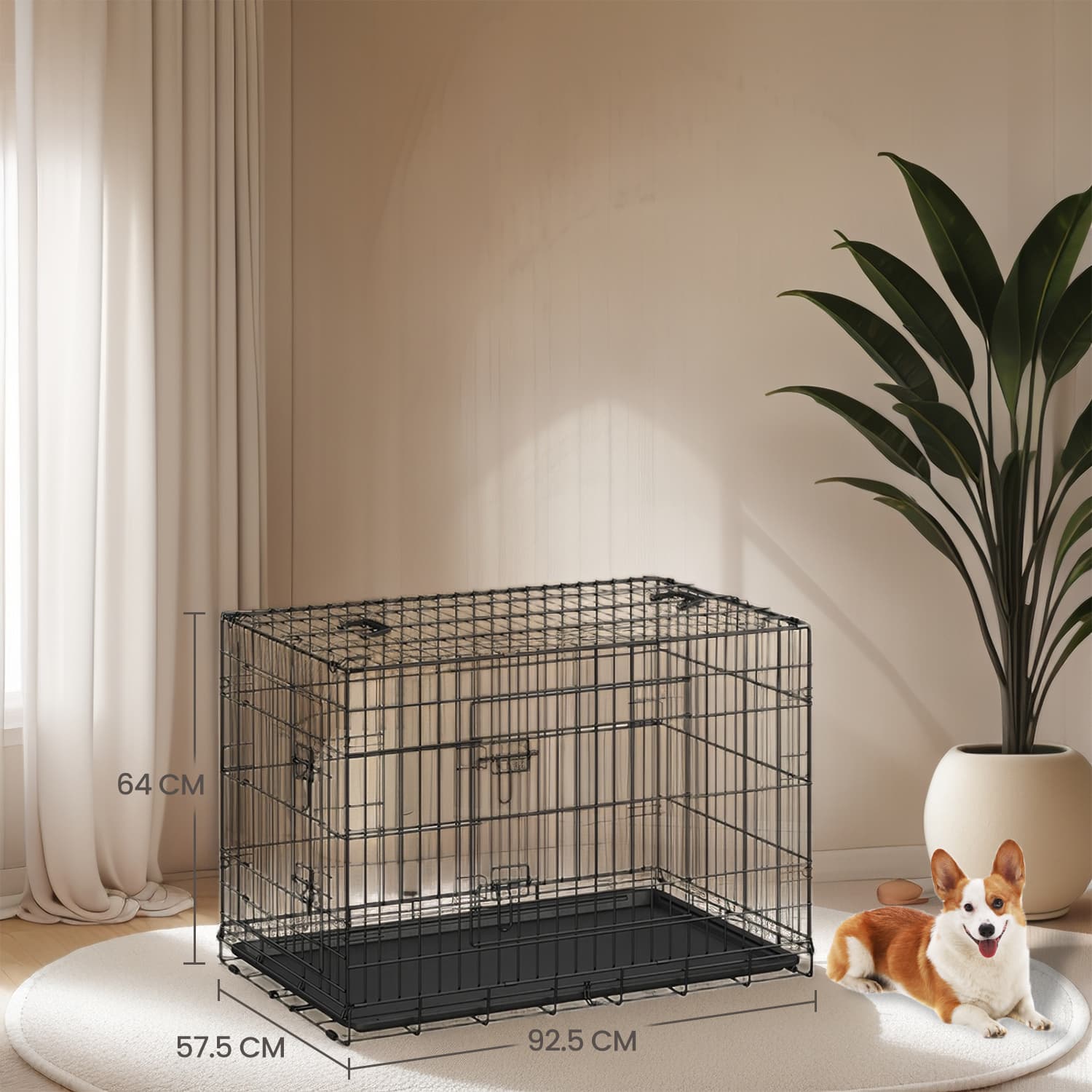 Metal Dog Crate – Metal – Black – Foldable with Removable Tray