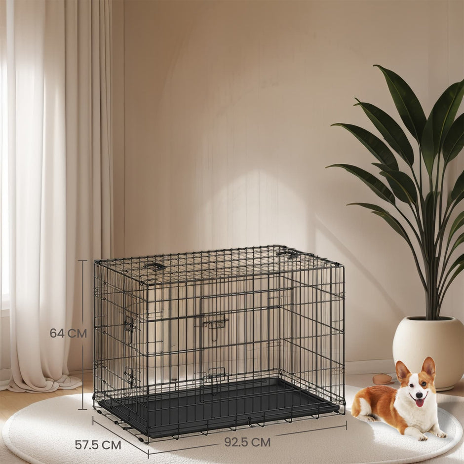 Metal Dog Crate – Metal – Black – Foldable with Removable Tray