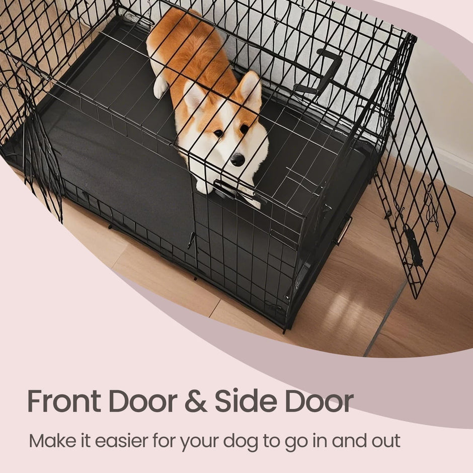 Metal Dog Crate – Metal – Black – Foldable with Removable Tray