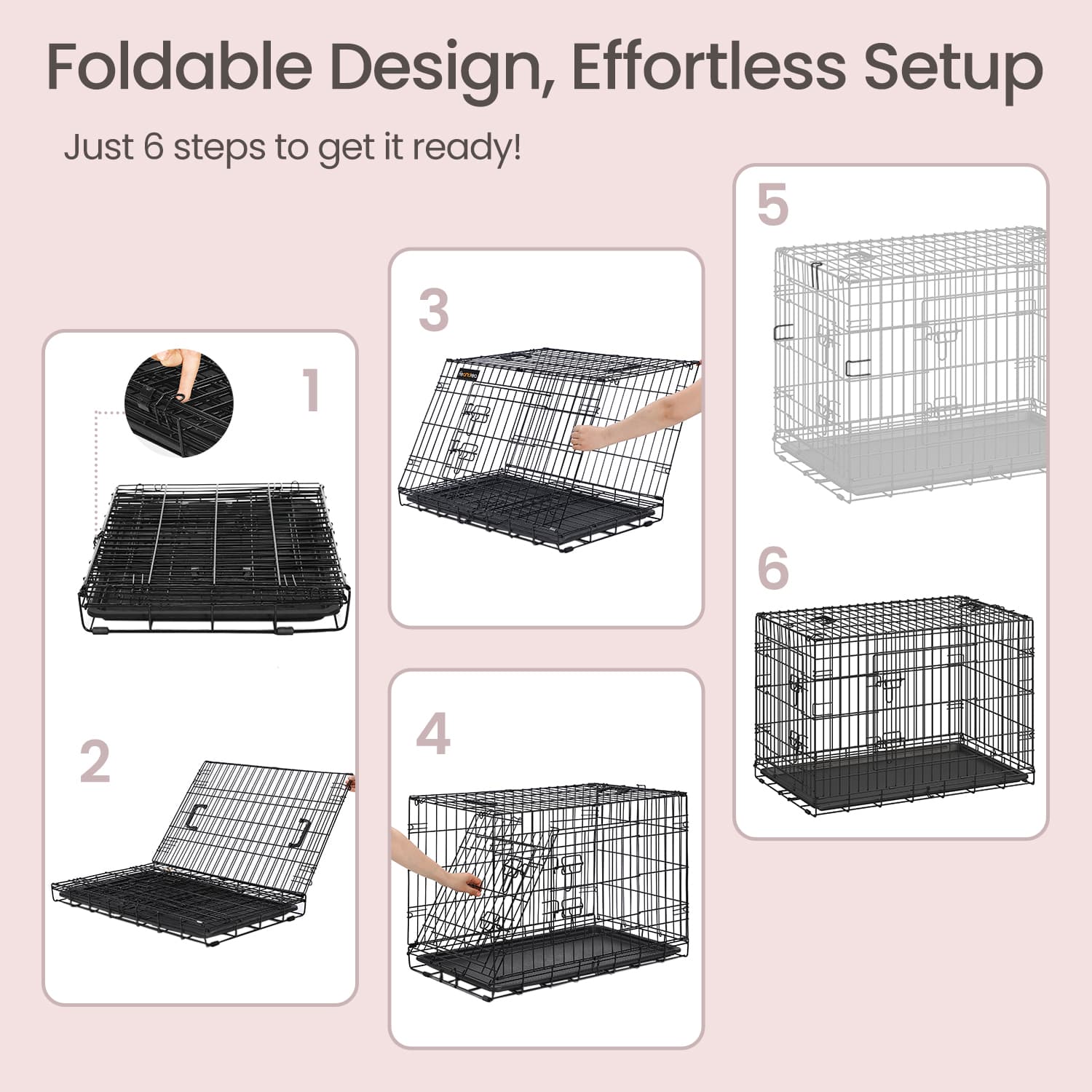 Metal Dog Crate – Metal – Black – Foldable with Removable Tray