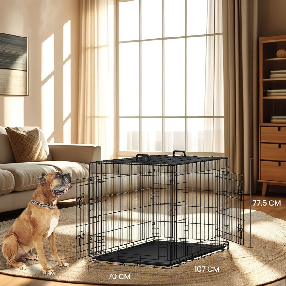 Foldable Dog Crate – Metal – Black – Extra Large with Removable Tray