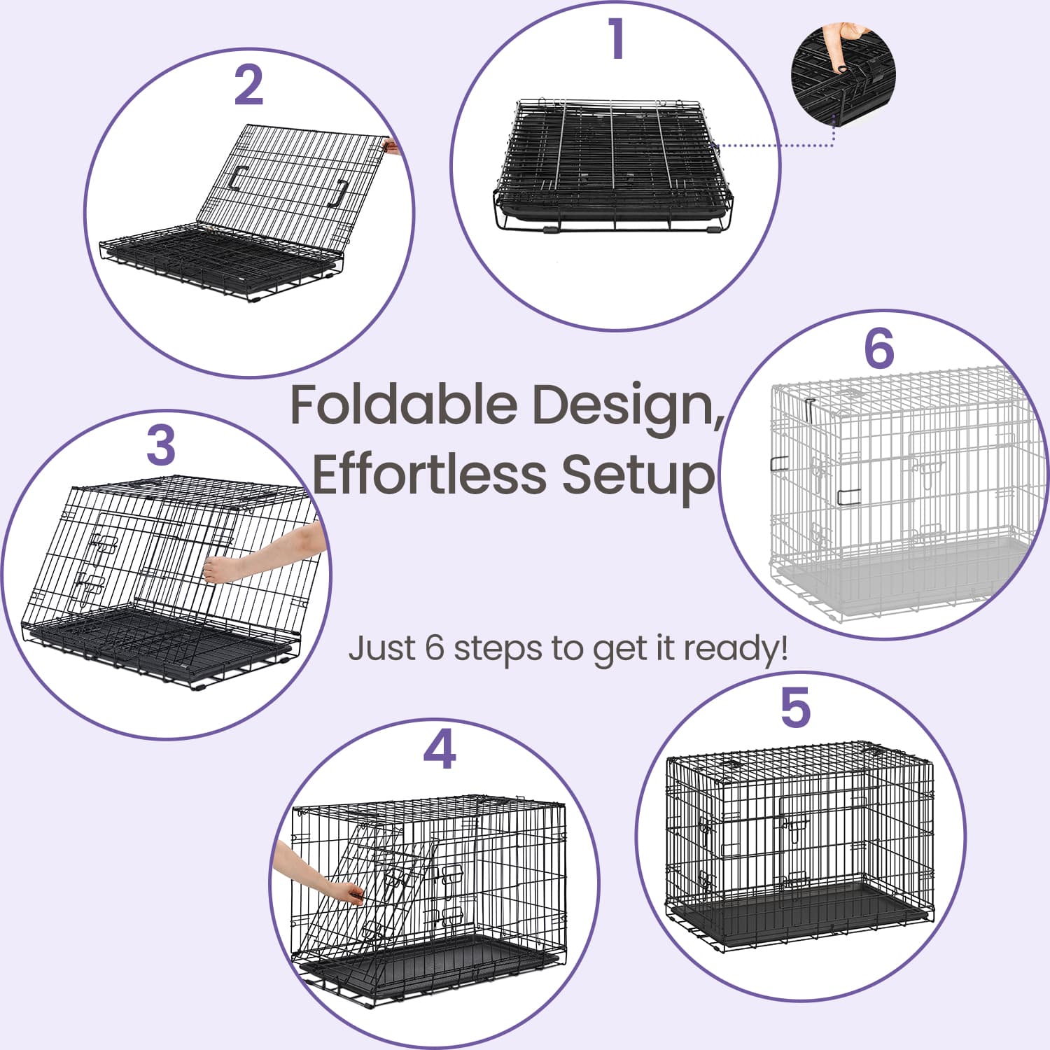 Foldable Dog Crate – Metal – Black – Extra Large with Removable Tray