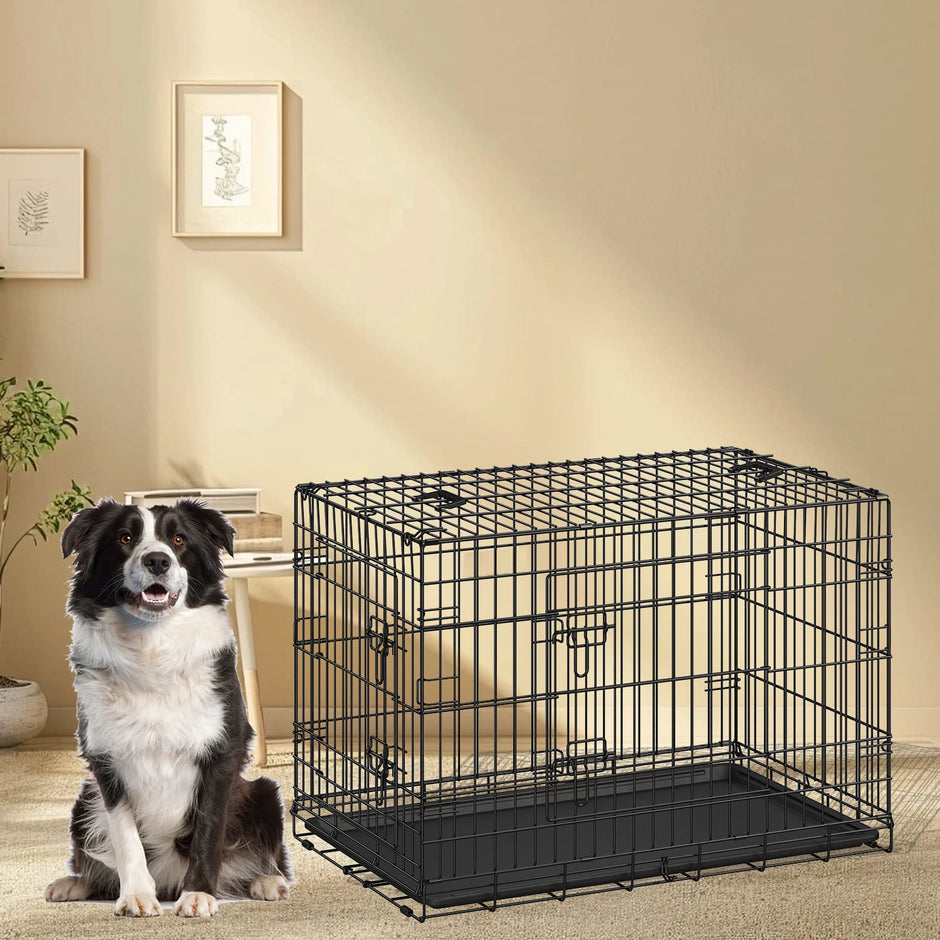 Foldable Metal Dog Crate – Black – XXL Size with Removable Tray
