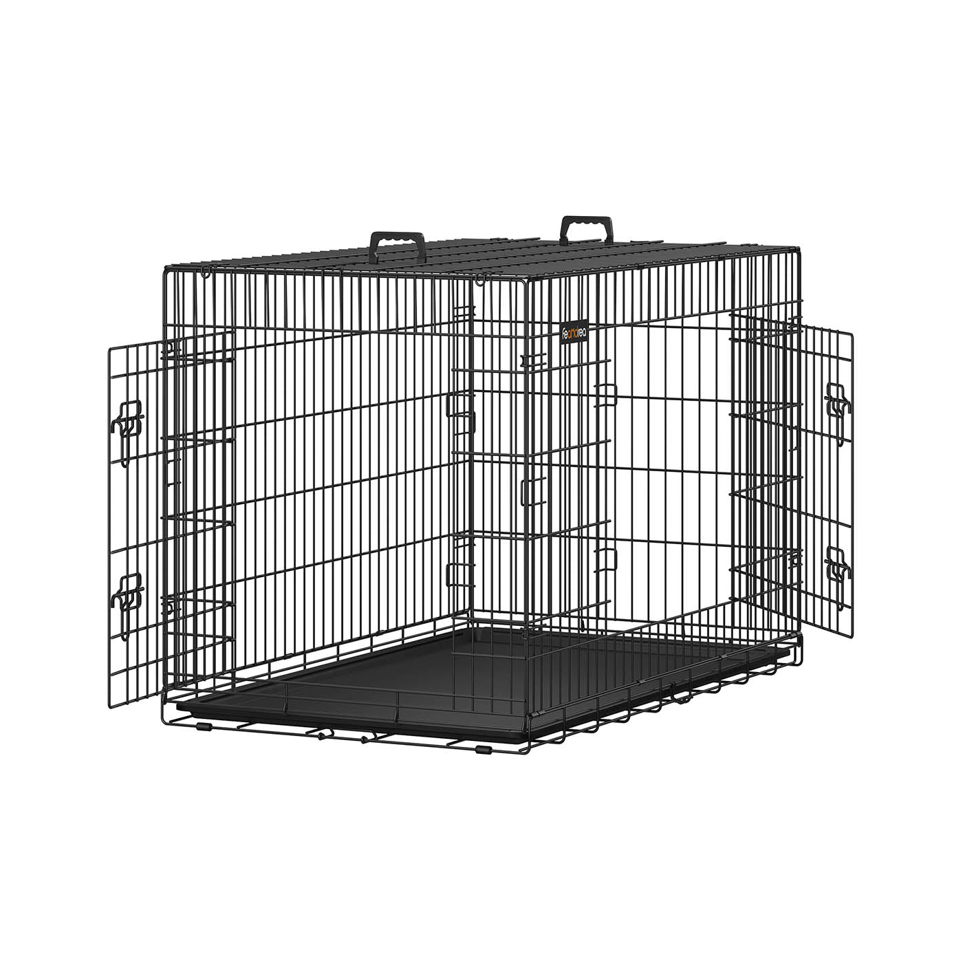 Folding Metal Dog Crate – Steel – Black – Double Door with Removable Tray, 48