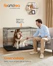 Folding Metal Dog Crate – Steel – Black – Double Door with Removable Tray, 48