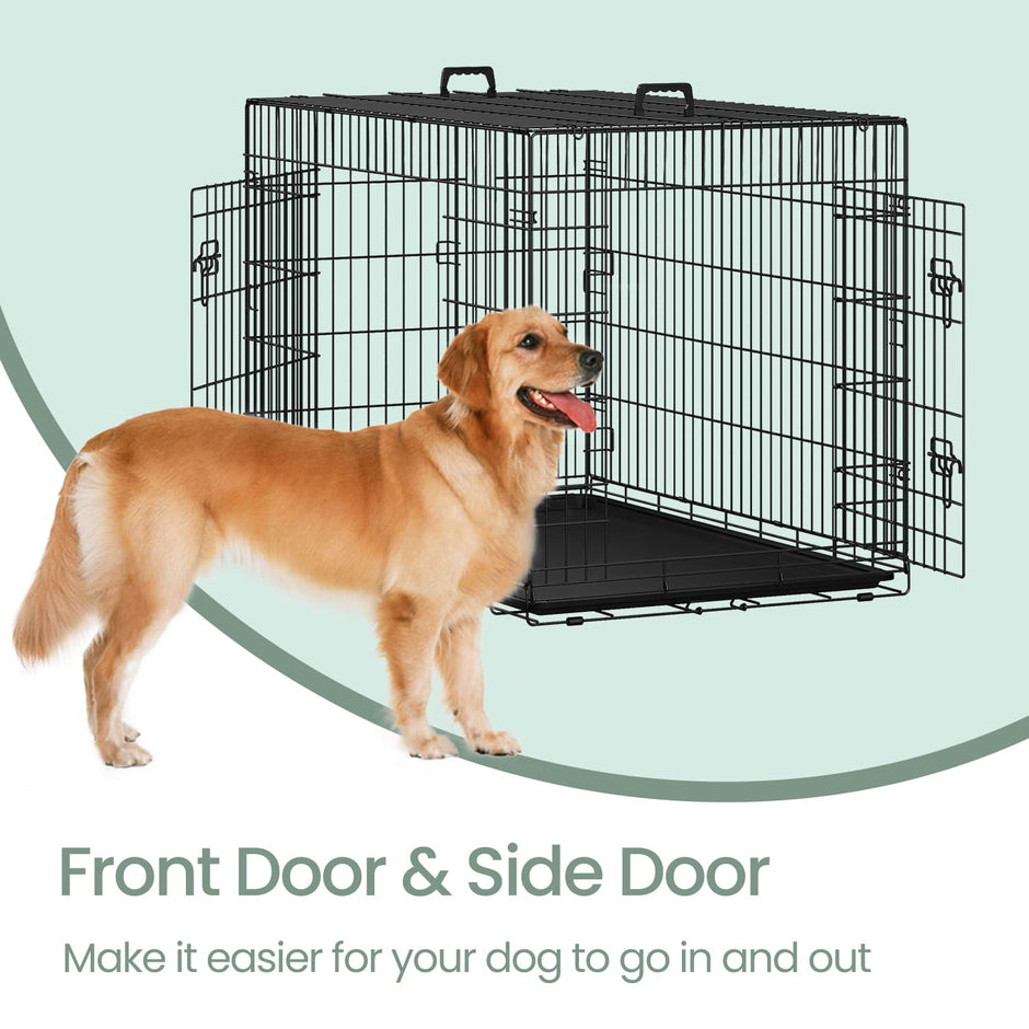 Foldable Metal Dog Crate – Black – XXL Size with Removable Tray