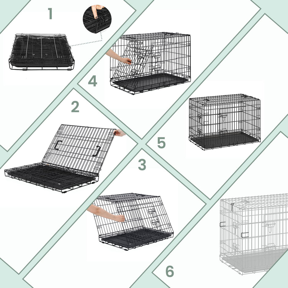 Foldable Metal Dog Crate – Black – XXL Size with Removable Tray