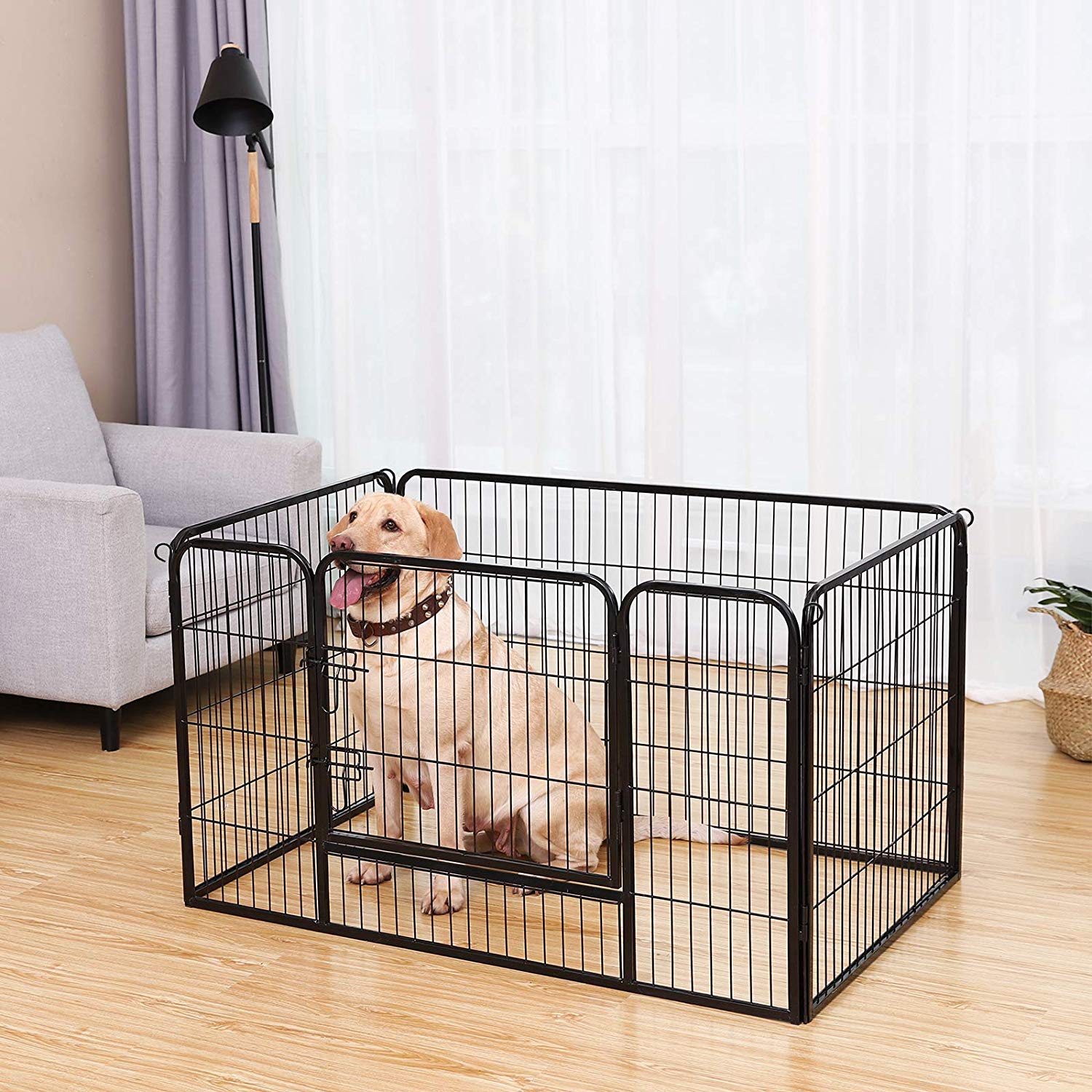 Puppy Playpen – Metal – Black – Foldable Pet Exercise Enclosure