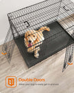 Folding Metal Dog Crate – Steel – Black – Double Door with Removable Tray, 48