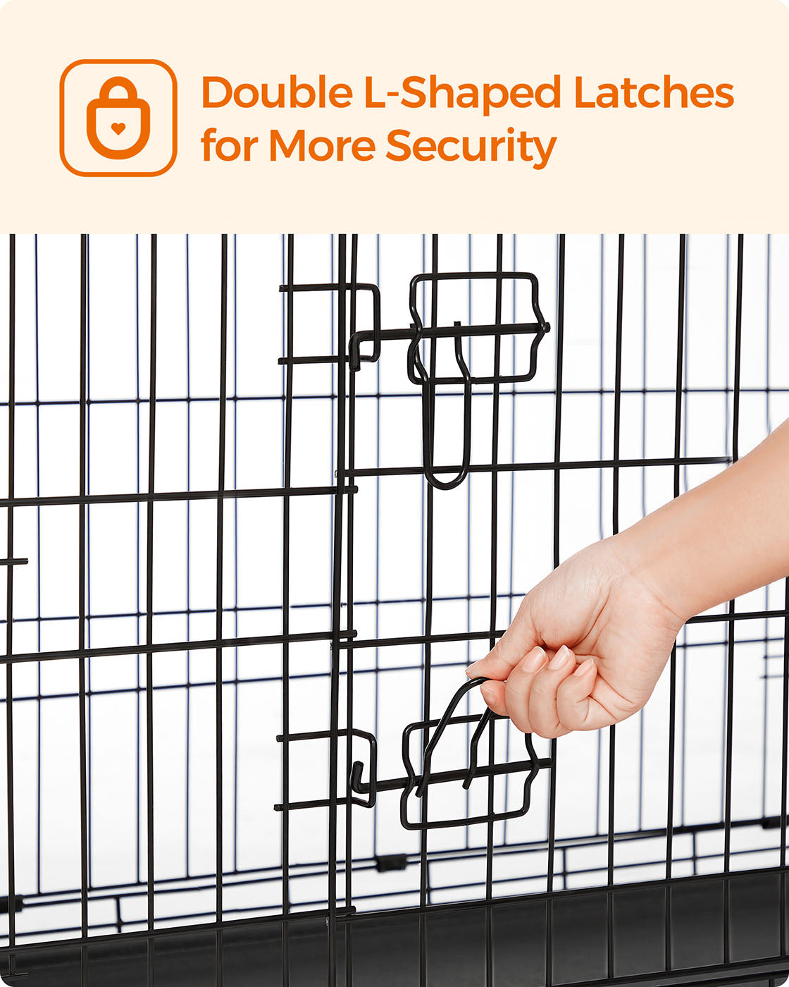 Folding Metal Dog Crate – Steel – Black – Double Door with Removable Tray, 48
