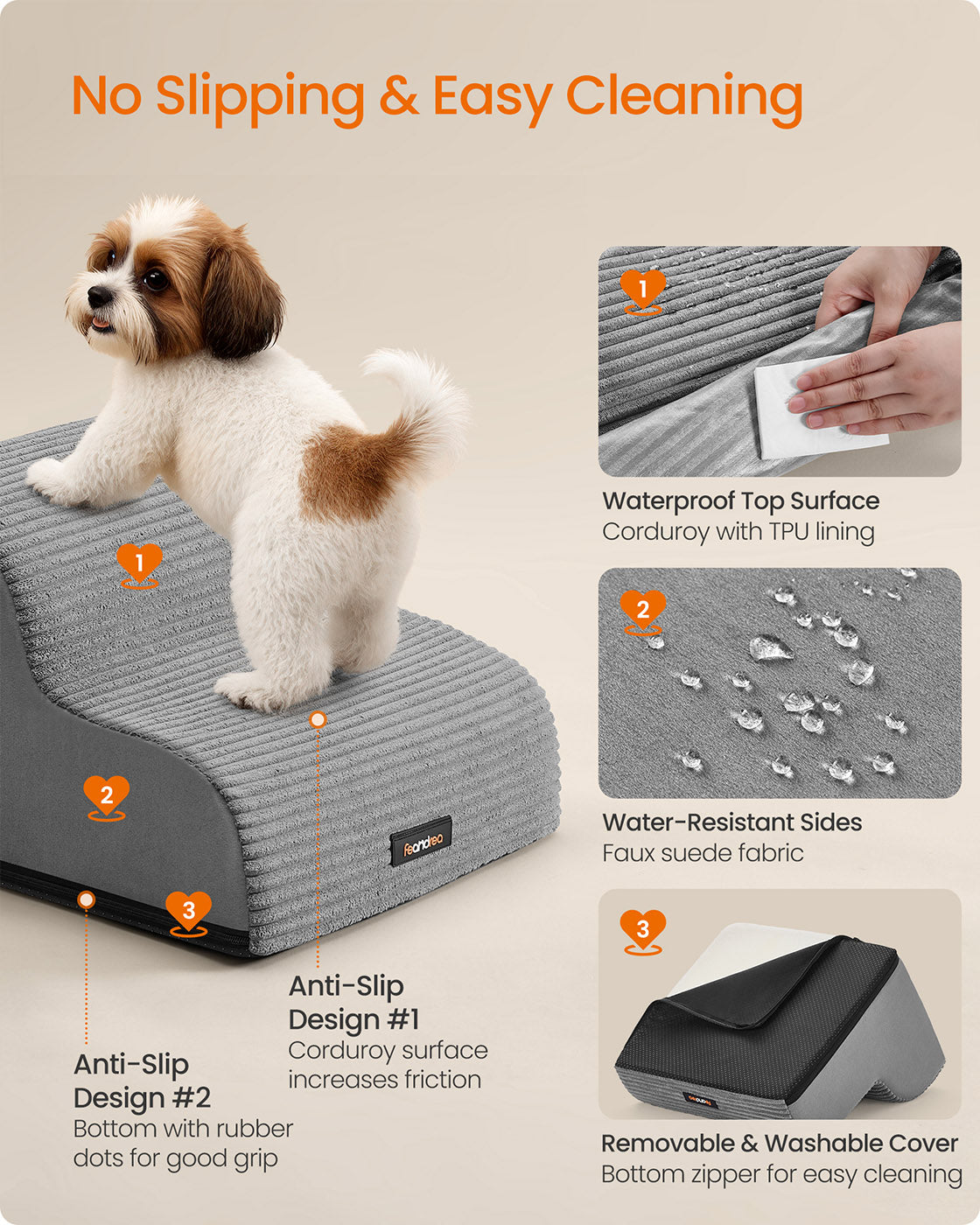 Dog Stairs – Waterproof PPS – Dove Grey – Gentle Slope with Anti-Slip Design