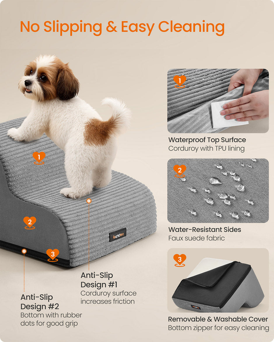 Dog Stairs – Waterproof PPS – Dove Grey – Gentle Slope with Anti-Slip Design