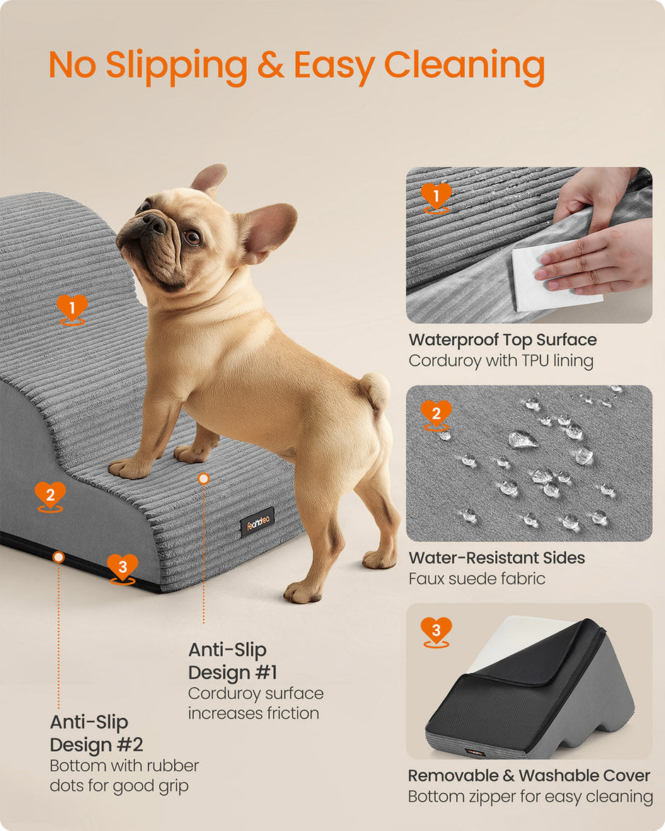 Dog Stairs – Waterproof PPS – Dove Grey – Gentle Slope with Anti-Slip Design