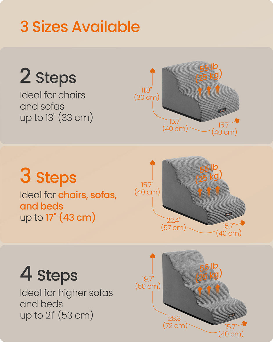 Dog Stairs – Waterproof PPS – Dove Grey – Gentle Slope with Anti-Slip Design