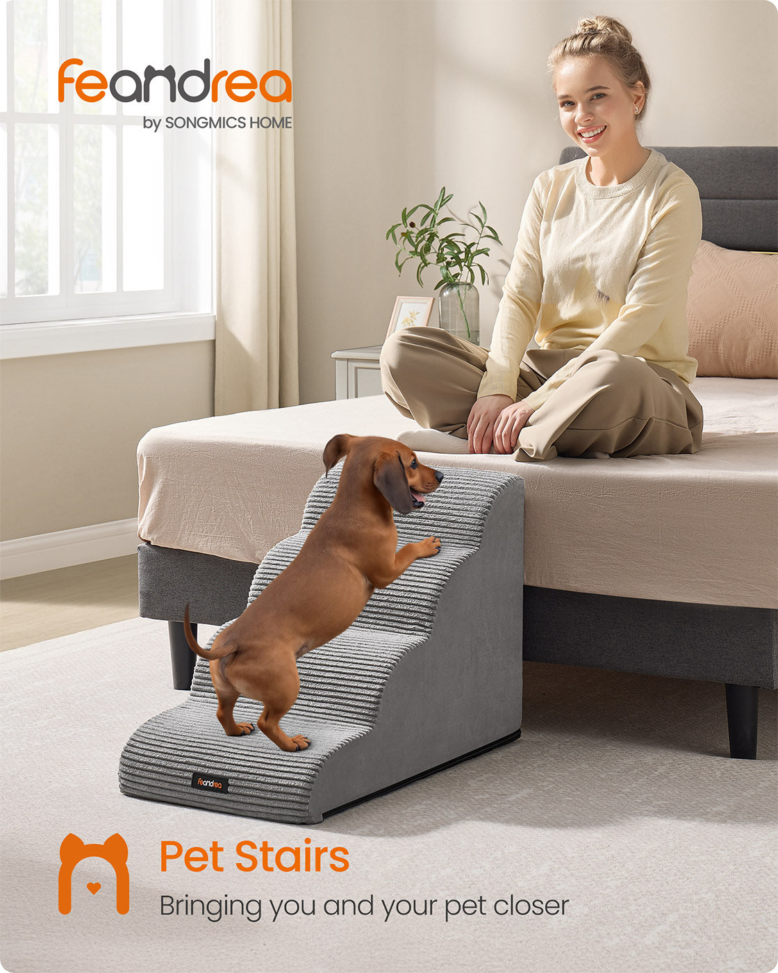 Dog Stairs – Waterproof PPS – Dove Grey – Gentle Slope with Anti-Slip Design