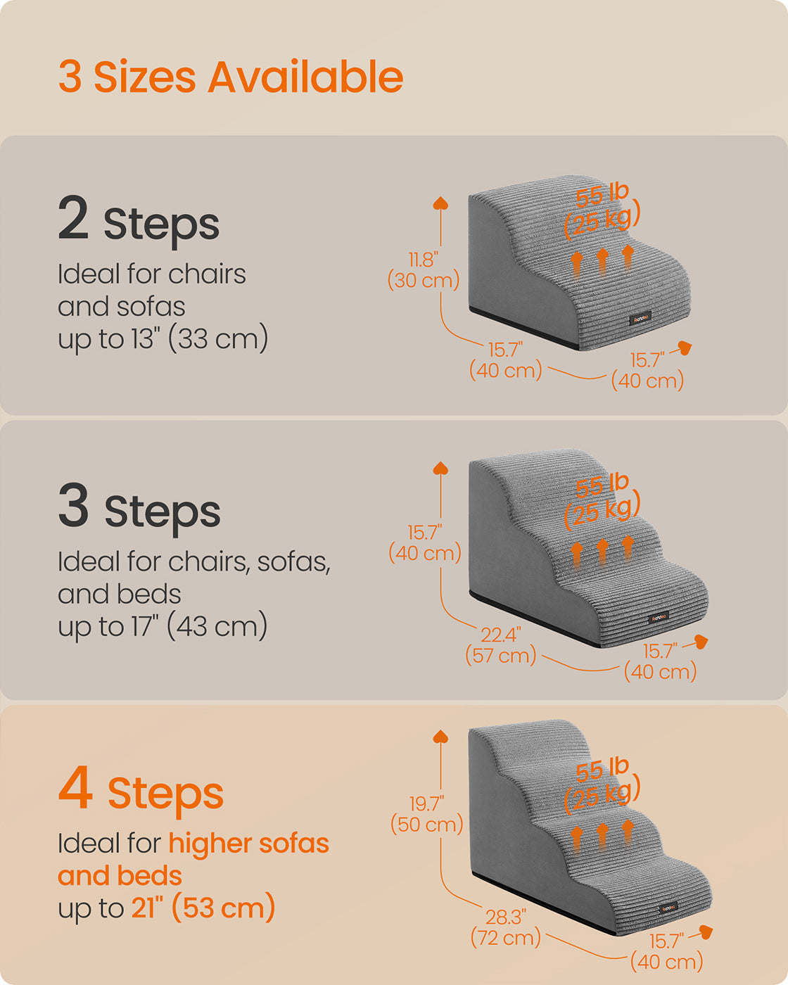 Dog Stairs – Waterproof PPS – Dove Grey – Gentle Slope with Anti-Slip Design