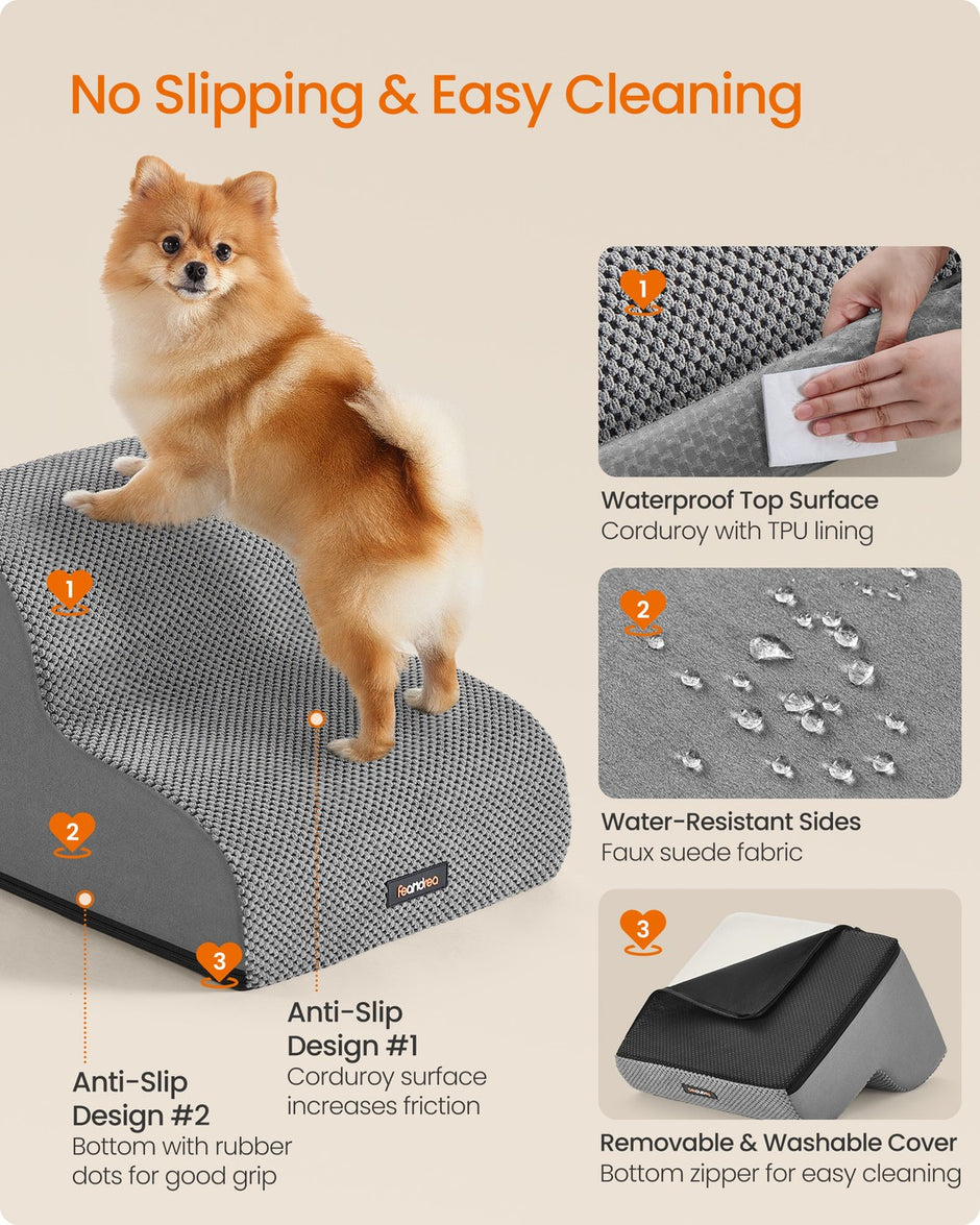Dog Stairs - 40L - Faux Suede Fabric - Waterproof - Anti-Slip Design