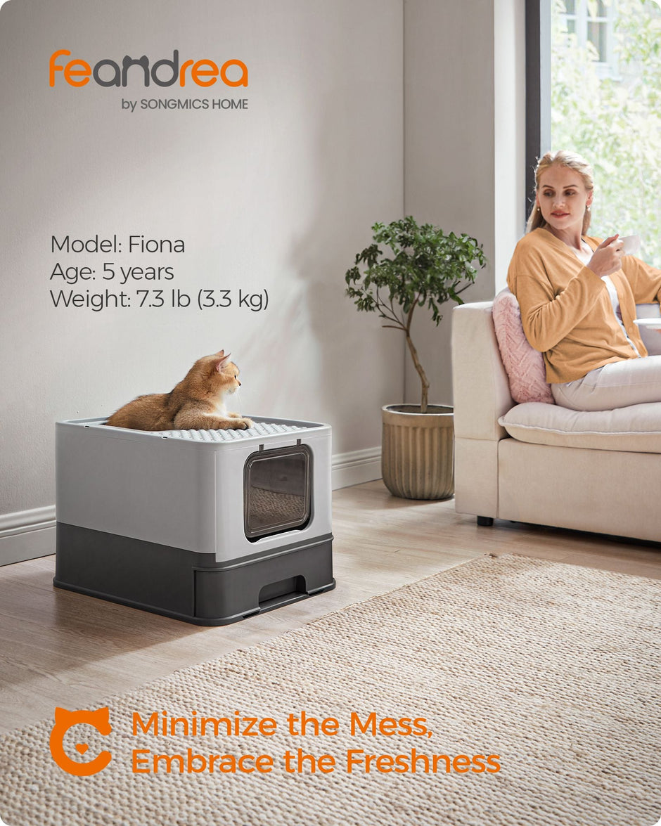 Hidden Cat Litter Box – Wood – Beige – Spacious Design with Slide-Out Tray and Hood