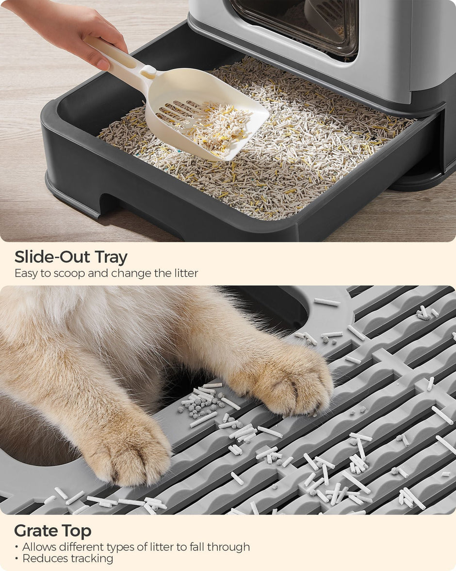 Hidden Cat Litter Box – Wood – Beige – Spacious Design with Slide-Out Tray and Hood