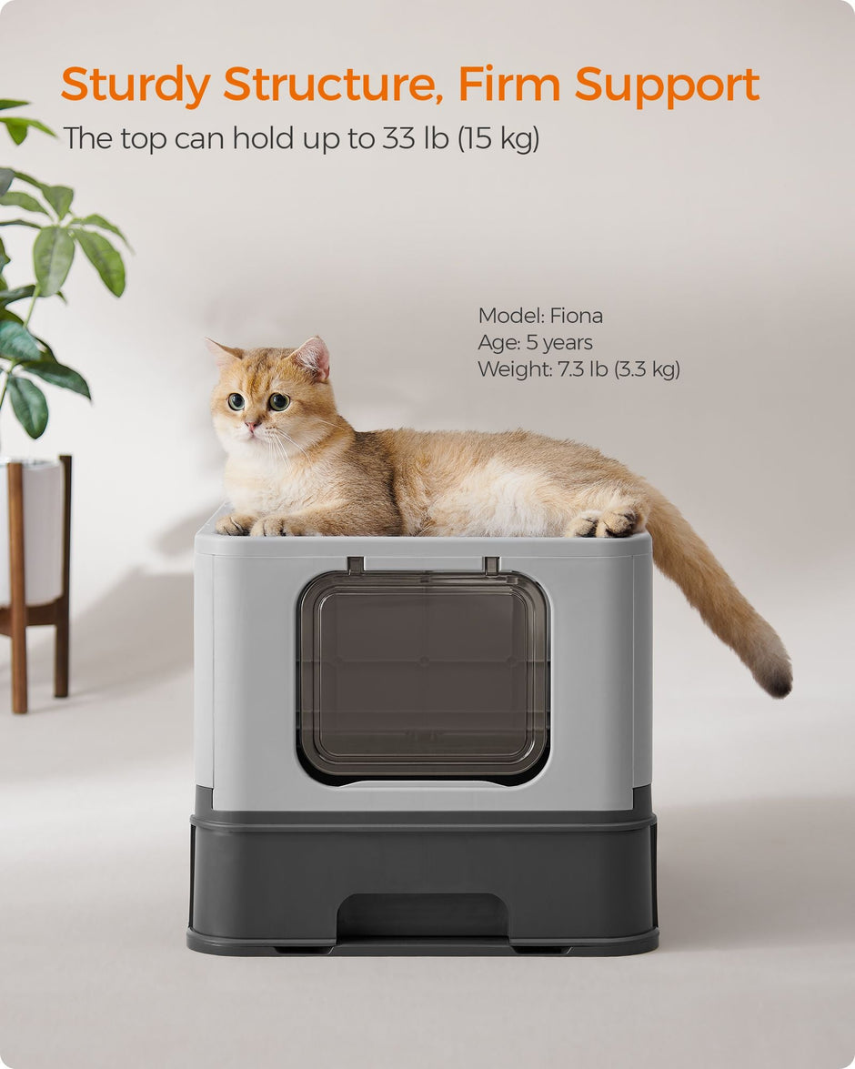 Hidden Cat Litter Box – Wood – Beige – Spacious Design with Slide-Out Tray and Hood