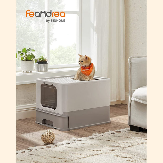 Covered Cat Litter Box – Plastic – Hidden – Spacious Design with Slide-Out Tray and Accessories