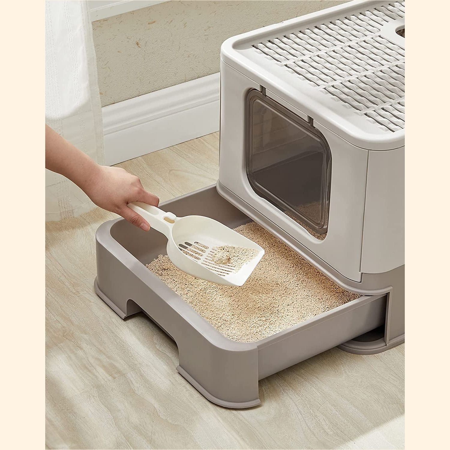 Covered Cat Litter Box – Plastic – Hidden – Spacious Design with Slide-Out Tray and Accessories