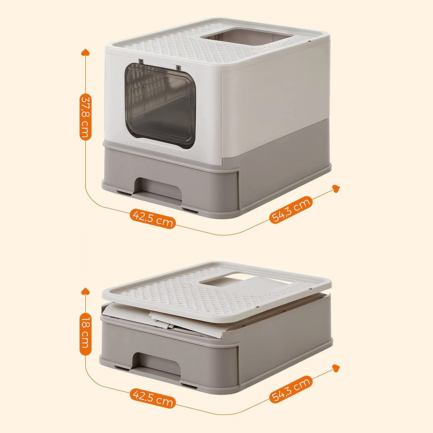 Covered Cat Litter Box – Plastic – Hidden – Spacious Design with Slide-Out Tray and Accessories